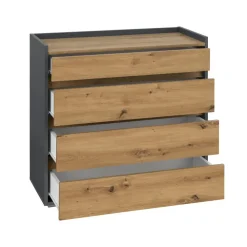 Loft24 Kosmo - Commode met 4 laden in antraciet eiken spaanplaat