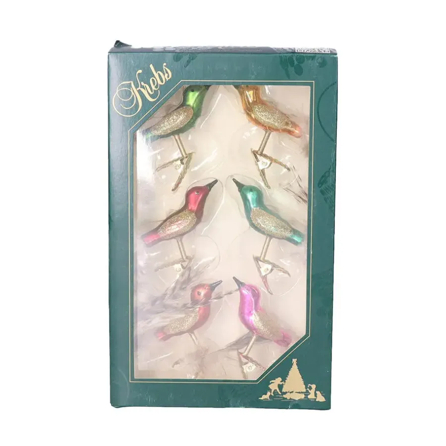 Krebs Decoratie vogels - 6x - op clip - gekleurd - 9 cm - glas