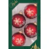 Krebs Kerstballen - 4 stuks - rood met sneeuwvlok - glas - 7 cm