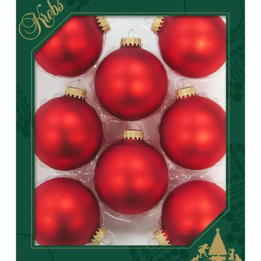 Krebs Kerstballen - 8 stuks - vuurrood - glas - 7 cm