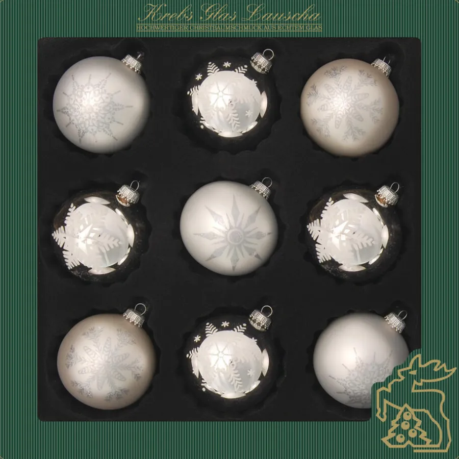 Krebs Kerstballen - 9 stuks - zilver - glas - 8 cm