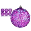 Kerstballen-Krist+ kerstballen - 6x stuks - paars - kunststof - glitter