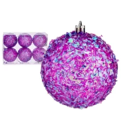 Kerstballen-Krist+ kerstballen - 6x stuks - paars - kunststof - glitter