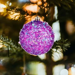 Kerstballen-Krist+ kerstballen - 6x stuks - paars - kunststof - glitter