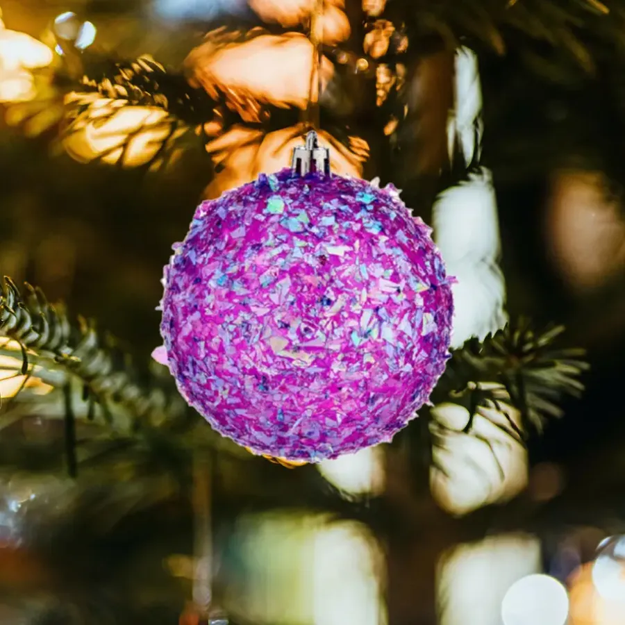 Kerstballen-Krist+ kerstballen - 6x stuks - paars - kunststof - glitter