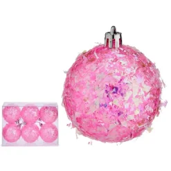 Kerstballen-Krist+ kerstballen - 6x stuks - roze - kunststof - glitter