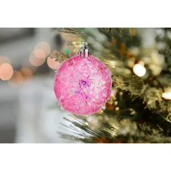 Kerstballen-Krist+ kerstballen - 6x stuks - roze - kunststof - glitter