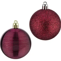 Kerstballen|Kerstdecoratie-Krist+ kerstballen - 8x stuks - wijn/bordeaux - kunststof - 6 cm