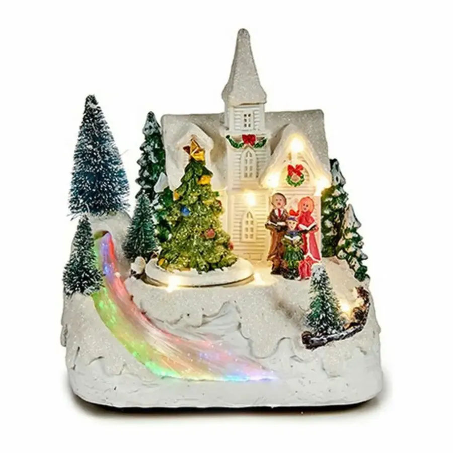 Kerstdecoratie-Krist+ Kerstdorp tafereel kerk - draaiende kerstboom