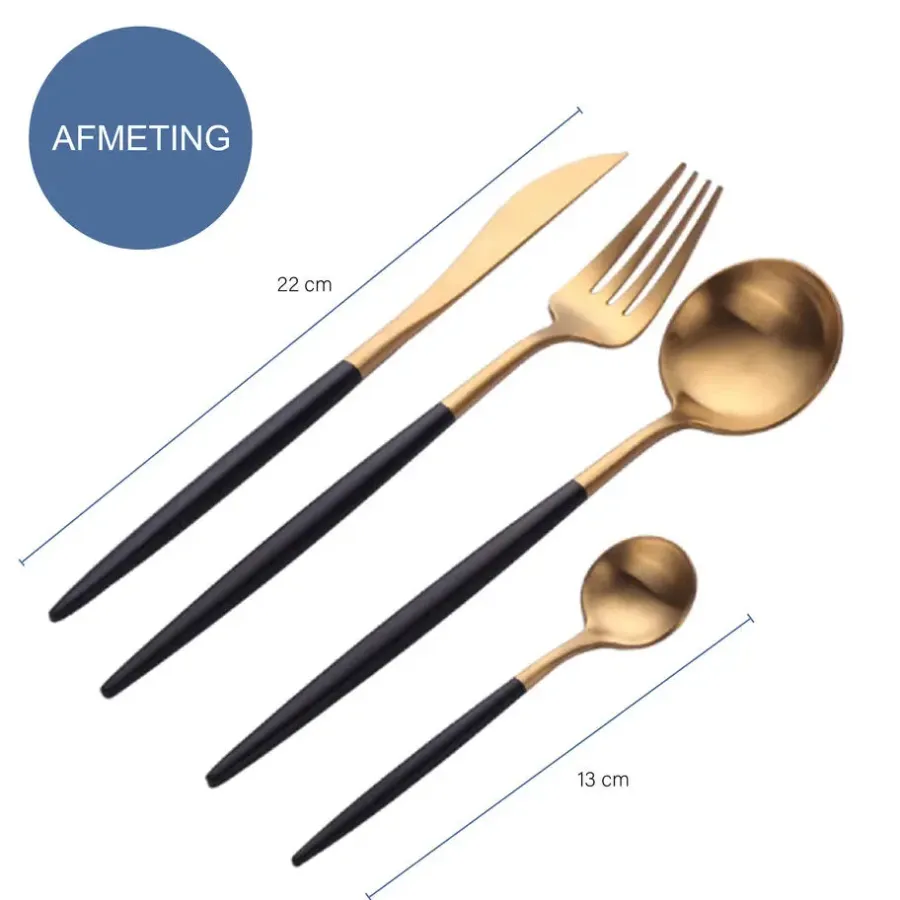 Besteksets-Krumble Bestekset (rond) - 24 delig - 6 persoons - Goud en zwart
