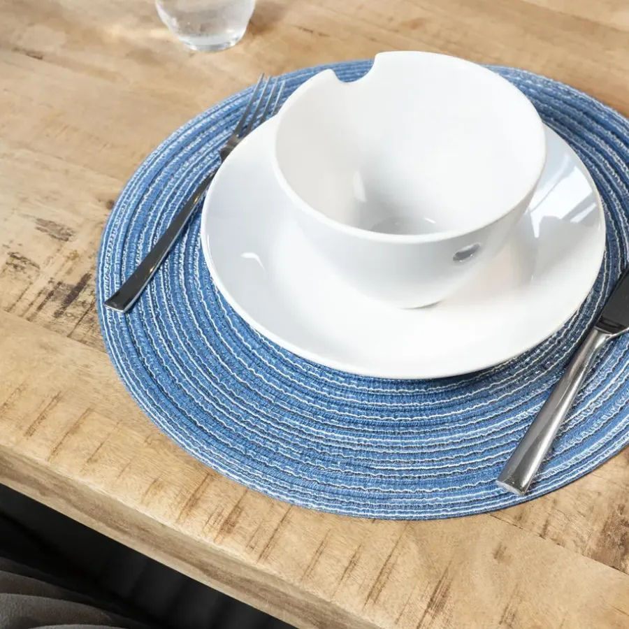 Krumble Placemat rond - Blauw/grijs - Set van 4