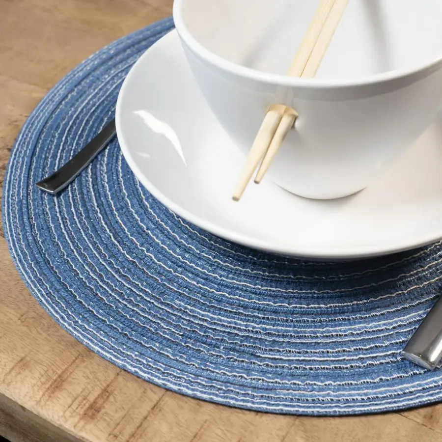 Placemats-Krumble Placemat rond - Blauw/grijs - Set van 8