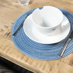 Placemats-Krumble Placemat rond - Blauw/grijs - Set van 8