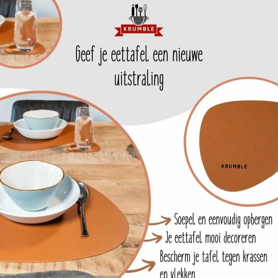 Placemats-Krumble Placemat set design - 6 stuks - Bruin