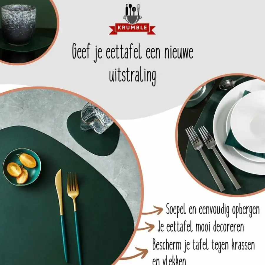 Placemats-Krumble Placemat set design - 6 stuks - Groen