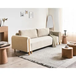 Slaapbanken|Slaapbanken-Leen Bakker KVAM - Slaapbank 3-zits opbergruimte - Beige - Bouclé