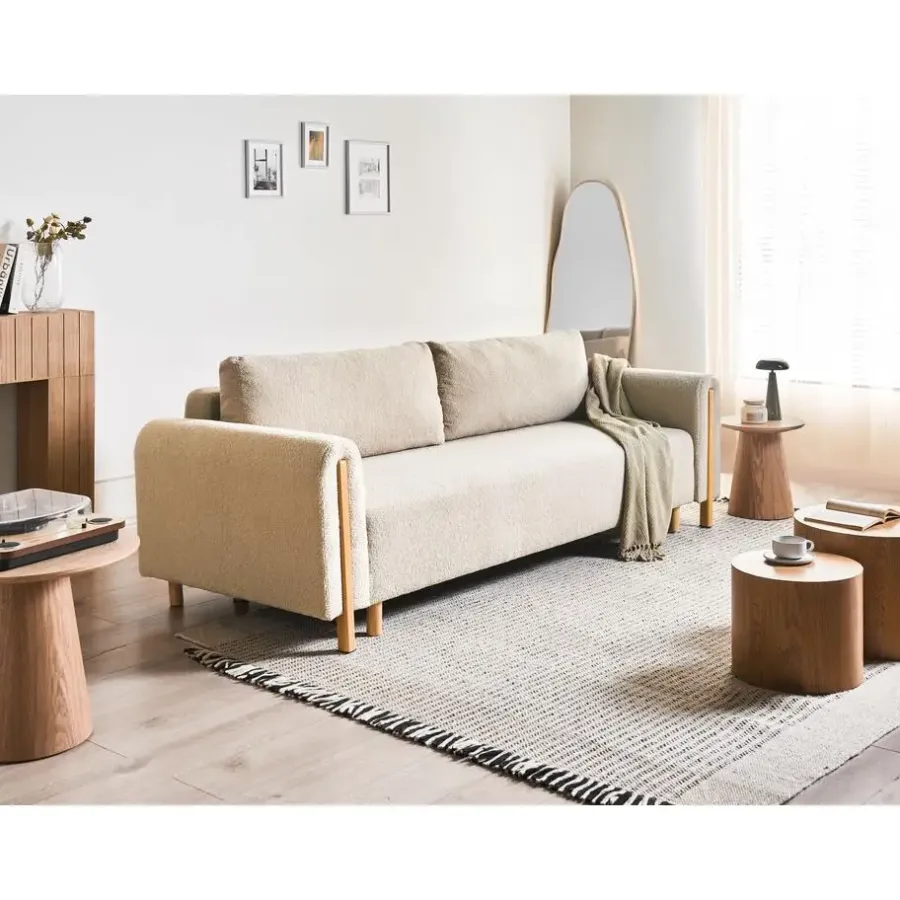 Slaapbanken|Slaapbanken-Leen Bakker KVAM - Slaapbank 3-zits opbergruimte - Beige - Bouclé