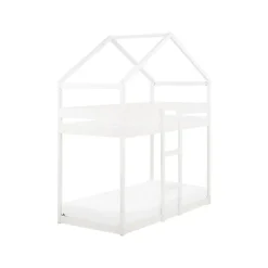 Kinderbedden-Beliani LABATUT - Stapelbed - Wit - 90 x 200 cm - Dennenhout