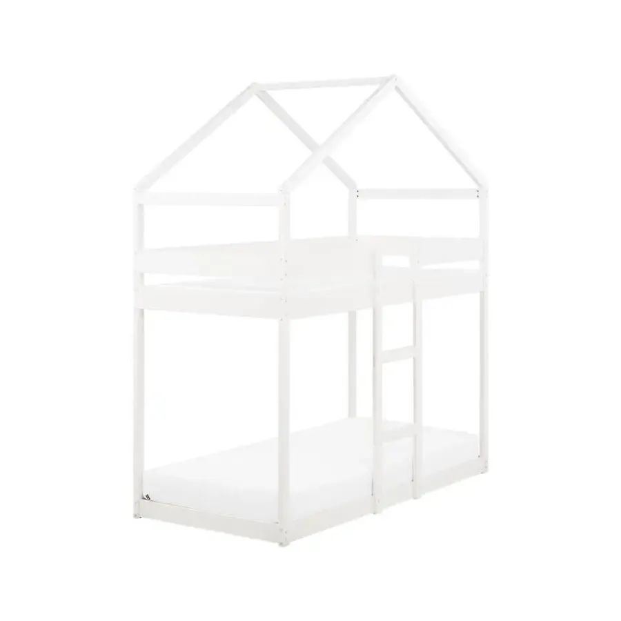 Kinderbedden-Beliani LABATUT - Stapelbed - Wit - 90 x 200 cm - Dennenhout