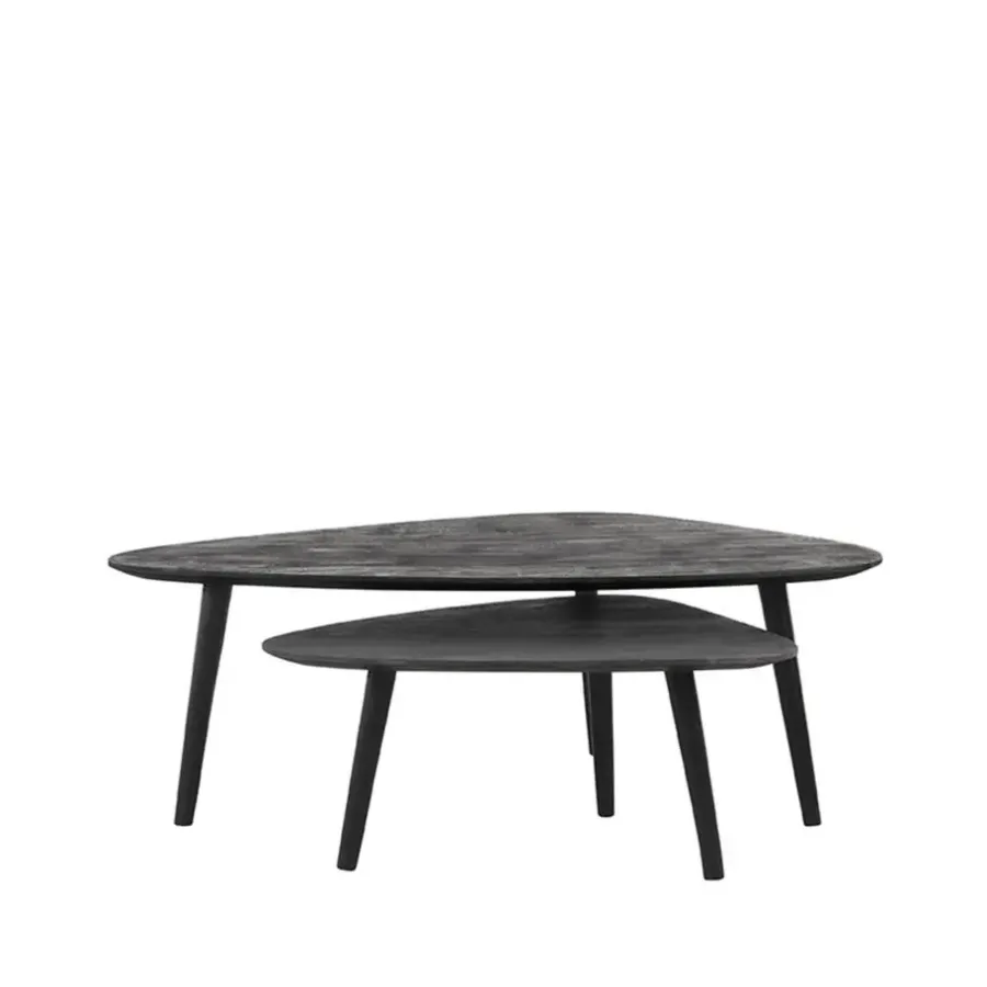 LABEL51 Salontafel Rock 110x64x39 cm - Zwart - Mangohout - Set van 2