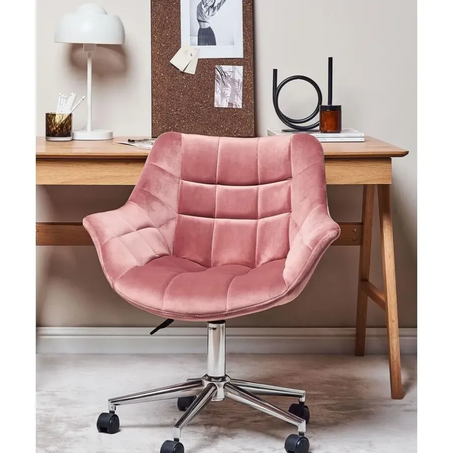 Bureaustoelen|Bureaustoelen-Beliani LABELLE - Bureaustoel - Roze - Fluweel