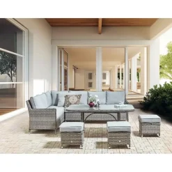 Loungesets-Beliani LACONA - Loungeset 9-zits - Grijs - Kunstrotan