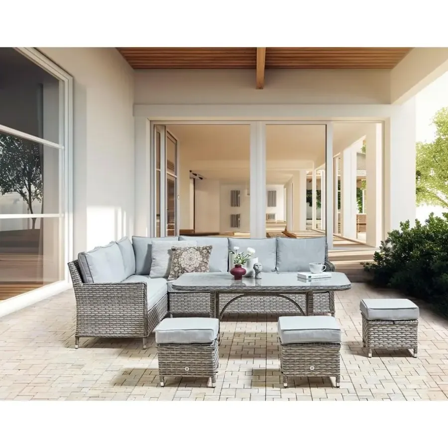 Loungesets-Beliani LACONA - Loungeset 9-zits - Grijs - Kunstrotan