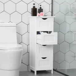 ACAZA Ladekast - badkamer - 4 vakken - 30x82x30 cm - wit