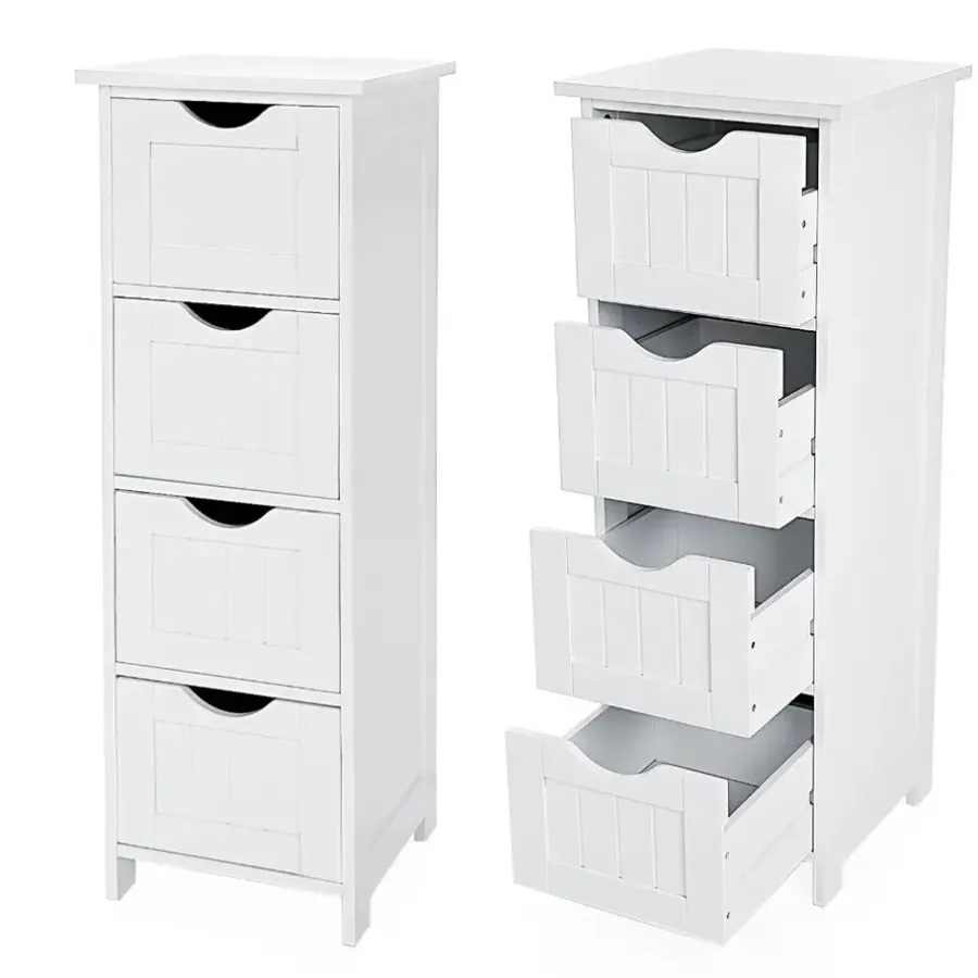 ACAZA Ladekast - badkamer - 4 vakken - 30x82x30 cm - wit