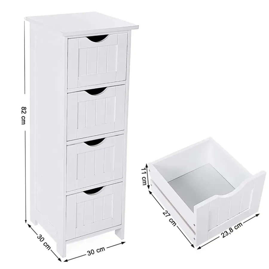 ACAZA Ladekast - badkamer - 4 vakken - 30x82x30 cm - wit
