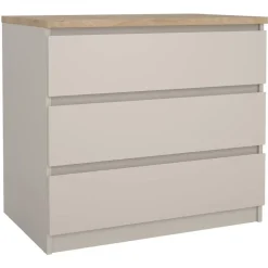 Leen Bakker Ladekast Naia 3 lades - greige/eiken - 70,1x77x50 cm