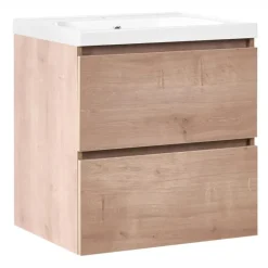 Wastafelkasten-Leen Bakker LAGOA - Wandgemonteerd meubel met wasbak - Lichtbruin - 60 cm - MDF