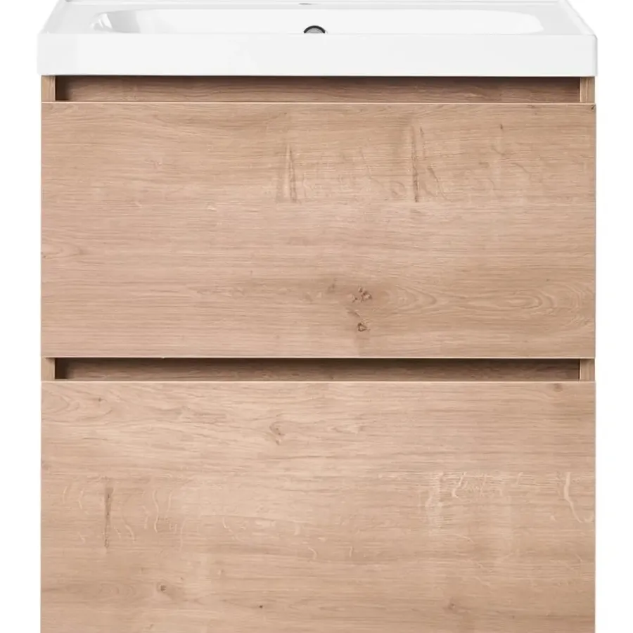 Wastafelkasten-Leen Bakker LAGOA - Wandgemonteerd meubel met wasbak - Lichtbruin - 60 cm - MDF