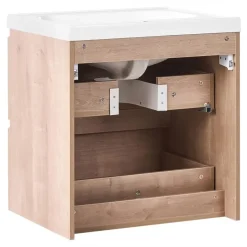 Wastafelkasten-Leen Bakker LAGOA - Wandgemonteerd meubel met wasbak - Lichtbruin - 60 cm - MDF
