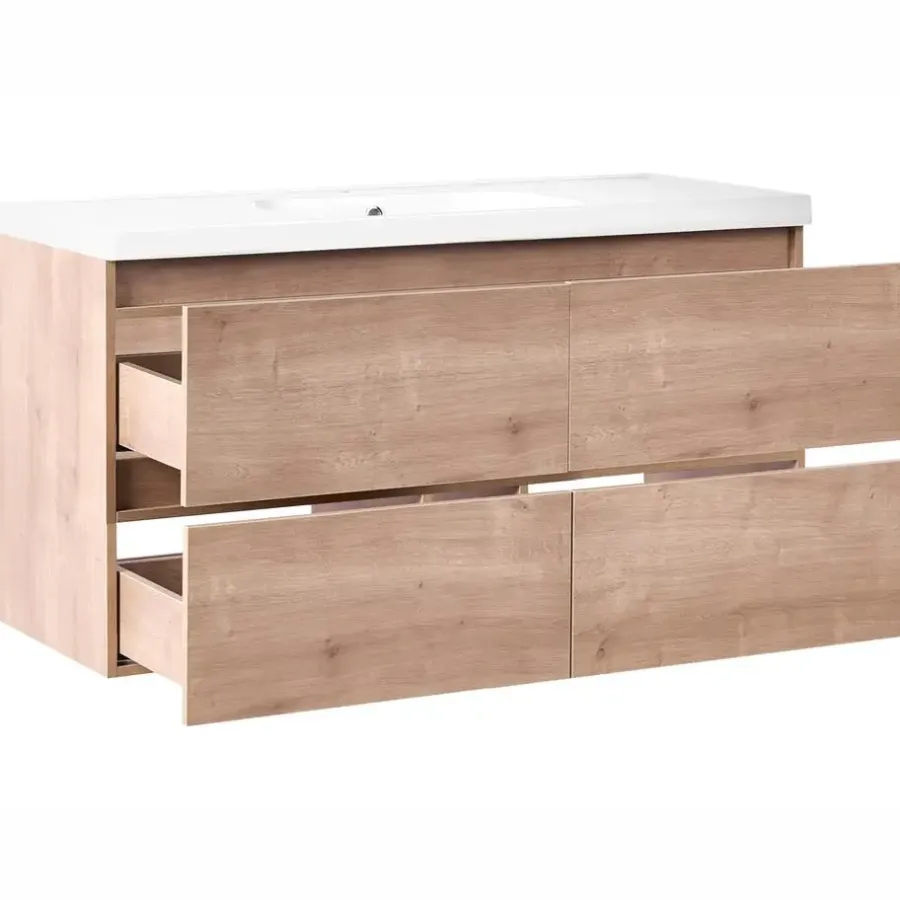 Leen Bakker LAGOA - Wandgemonteerd meubel met wasbak - Lichtbruin - 120 cm - MDF