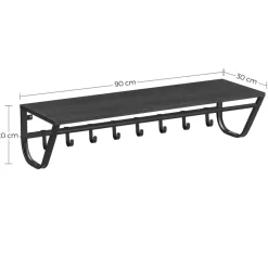 Kapstokken-Merkloos Lange Wandkapstok - 90 cm Lang, 8 Haken, Hoedenplank, Zwart