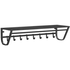 Kapstokken-Merkloos Lange Wandkapstok - 90 cm Lang, 8 Haken, Hoedenplank, Zwart