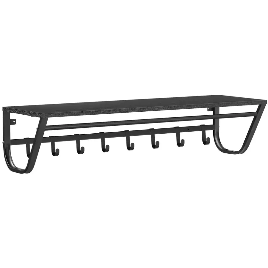 Kapstokken-Merkloos Lange Wandkapstok - 90 cm Lang, 8 Haken, Hoedenplank, Zwart