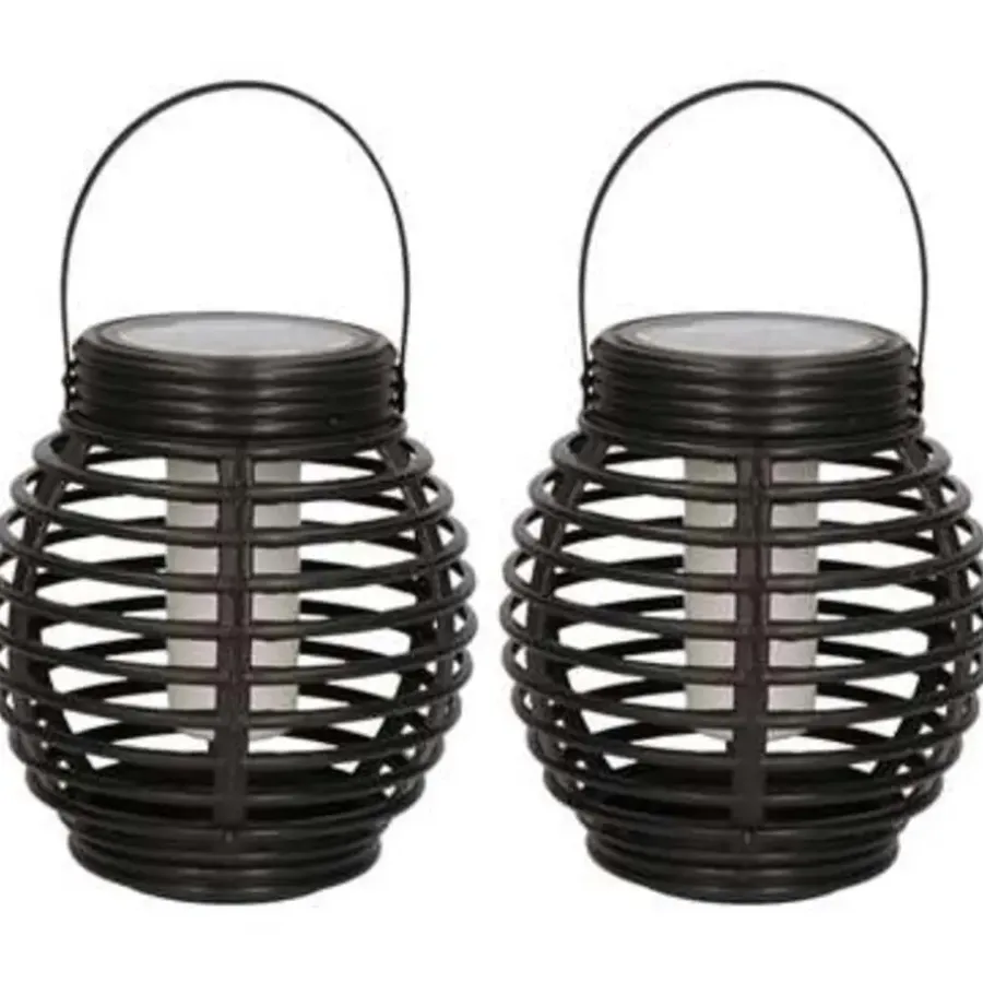 Merkloos Lantaarn - 2 stuks - solar - tuinverlichting - zwart - 14 cm