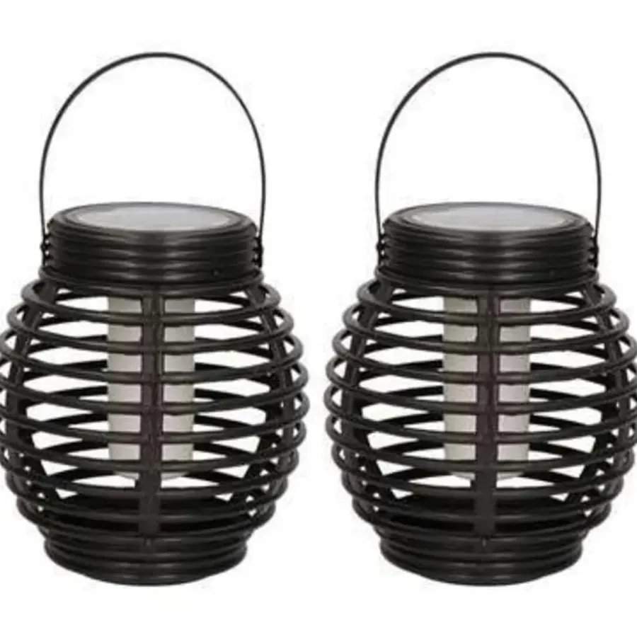 Merkloos Lantaarn - 2 stuks - solar - tuinverlichting - zwart - 14 cm