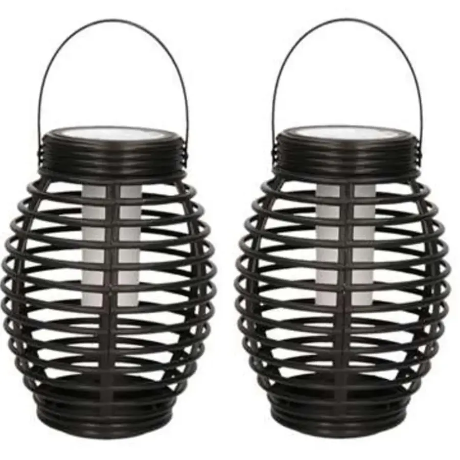 Merkloos Lantaarn - 2 stuks - solar - tuinverlichting - zwart - 19 cm