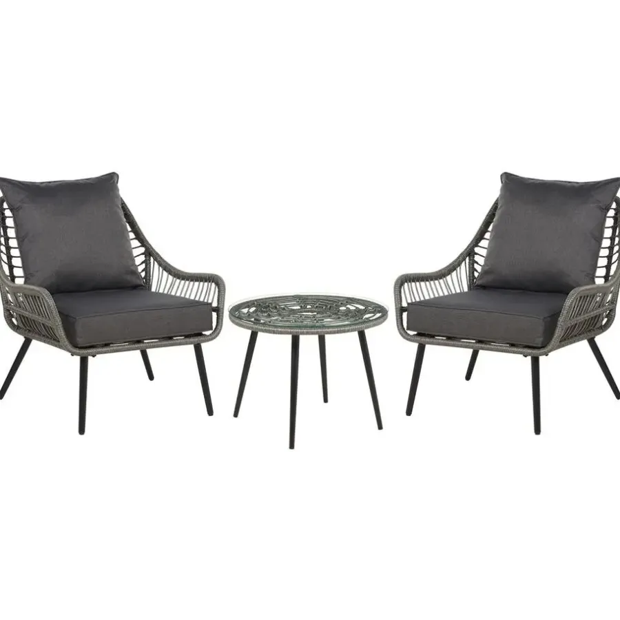 Bistro- & Balkonsets-Beliani LAURETO - Bistroset voor 2 - Grijs - PE rotan