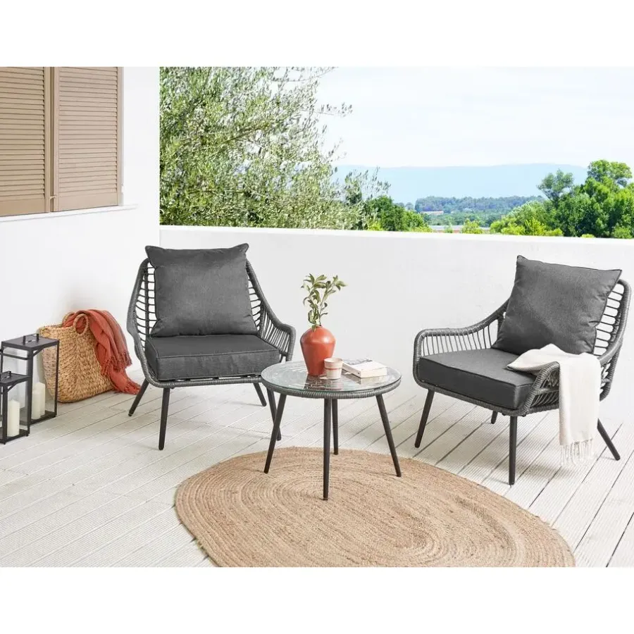 Bistro- & Balkonsets-Beliani LAURETO - Bistroset voor 2 - Grijs - PE rotan