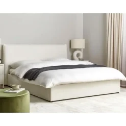 2-Persoons Bedden-Beliani LAVAUR - Bed met opbergruimte - Off-white - 160 x 200 cm - Bouclé