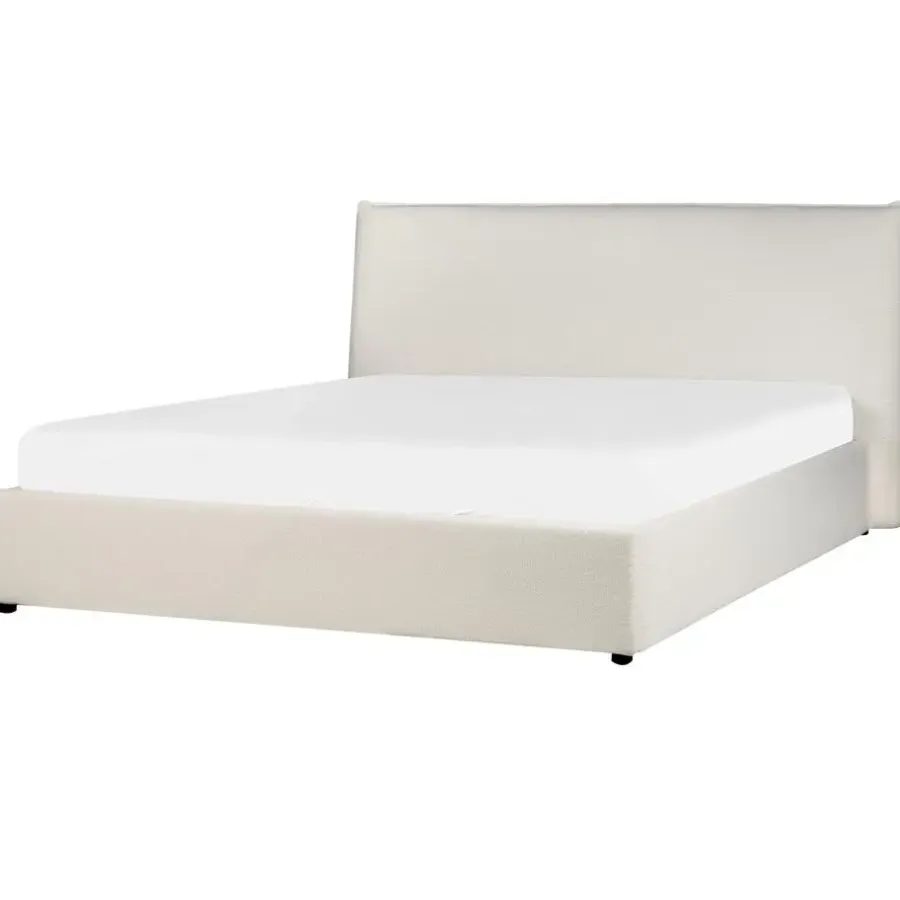 2-Persoons Bedden-Beliani LAVAUR - Bed met opbergruimte - Off-white - 160 x 200 cm - Bouclé