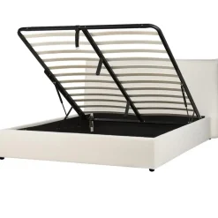 2-Persoons Bedden-Beliani LAVAUR - Bed met opbergruimte - Off-white - 160 x 200 cm - Bouclé