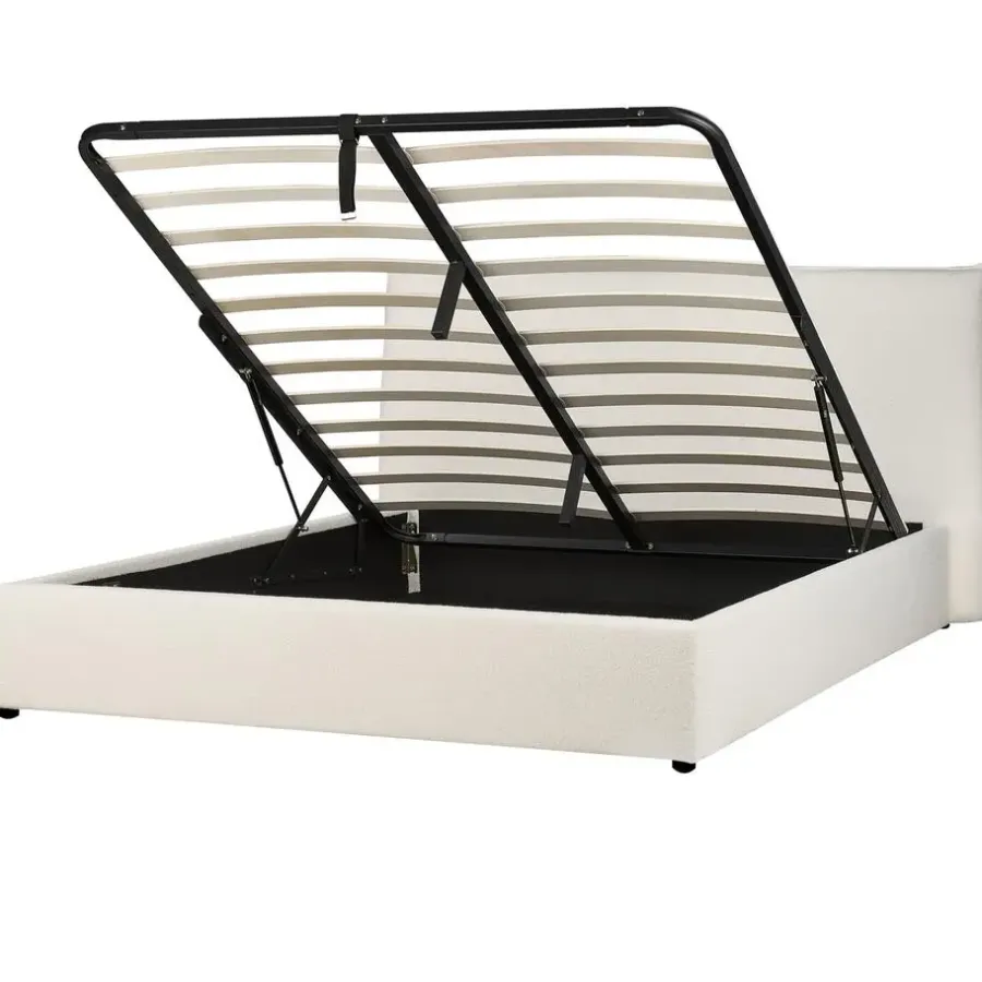 2-Persoons Bedden-Beliani LAVAUR - Bed met opbergruimte - Off-white - 160 x 200 cm - Bouclé