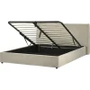 2-Persoons Bedden-Beliani LAVAUR - Bed met opbergruimte - Taupe - 160 x 200 cm - Fluweel