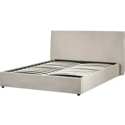 2-Persoons Bedden-Beliani LAVAUR - Bed met opbergruimte - Taupe - 160 x 200 cm - Fluweel