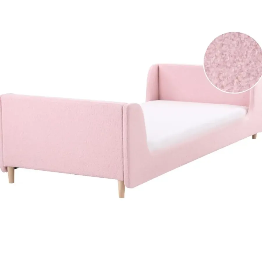 1-Persoons Bedden-Beliani LAYE - Kinderbed - Roze - 90 x 200 cm - Bouclé
